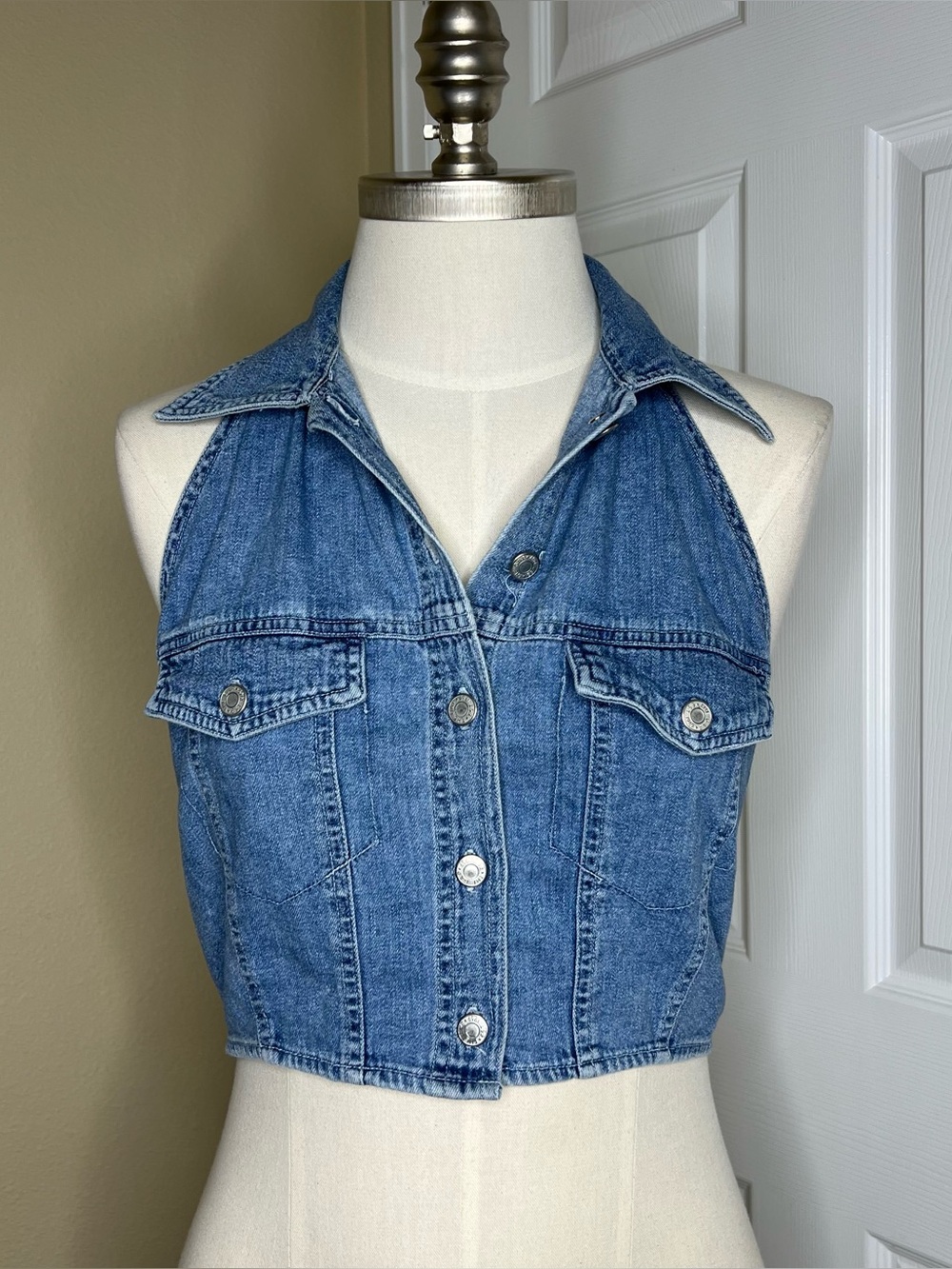 GAP Y2K Denim Halter Crop Top
